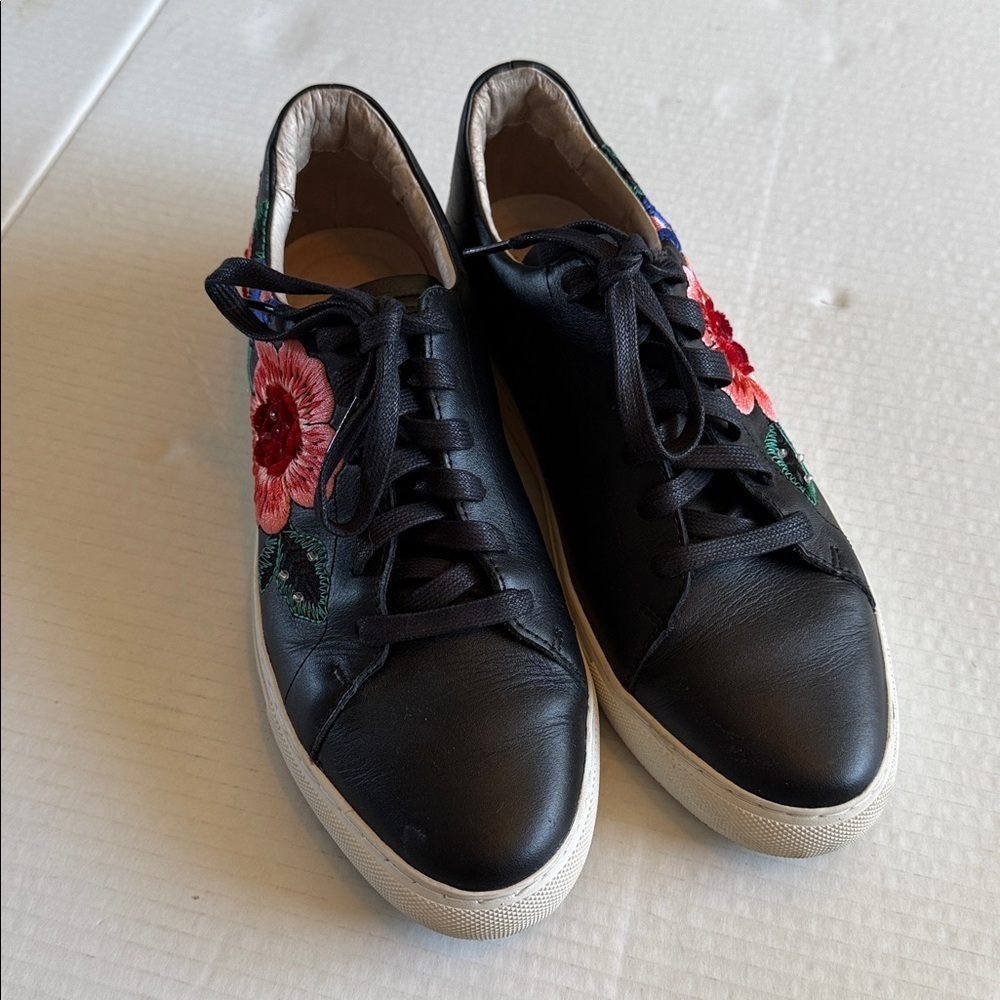 Skechers - VASO PINTAR Black Leather Embroidered Bright Flowers Sneakers - 10 - Picture 3 of 11